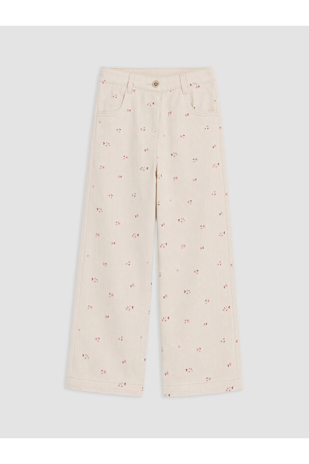 Alita City Lcw Kids Ecru Gabardine Floral Standard & Regular Straight-Leg Girls' Trousers with a Difference