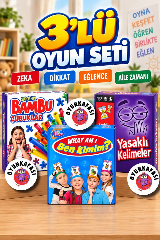 3-Piece Game Set Bamboo Sticks 300 Pieces + Who Am I + Banned Words Family and Children's Entertainment Set