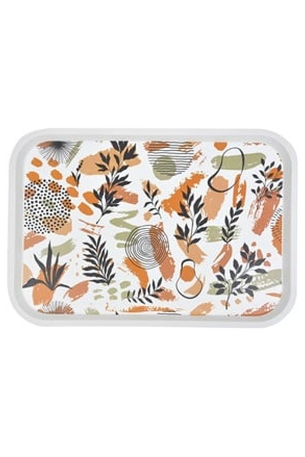 White Serving Tray with Abstract Leaf Pattern 42x30cm