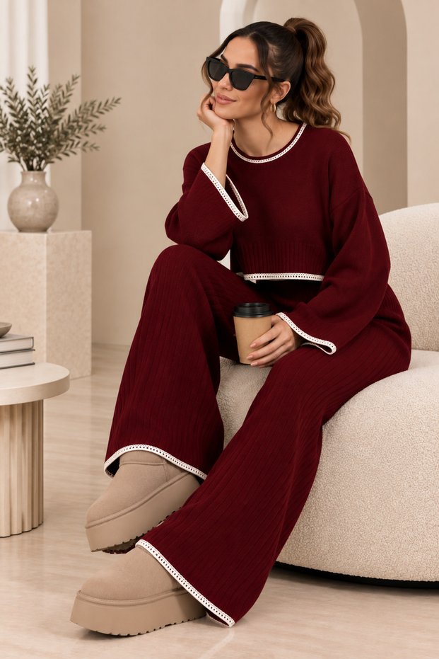 Knitwear Piping Transition Detail Sports Knitwear Double Set