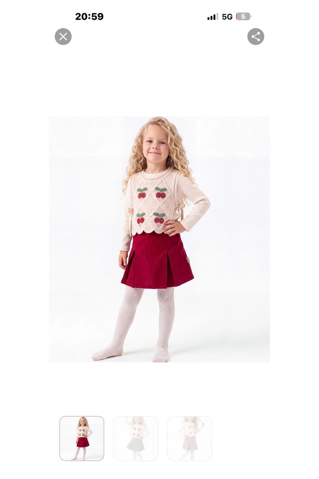 Girl's 3-Piece Set with Cherry Sweater, Shorts, and Skirt