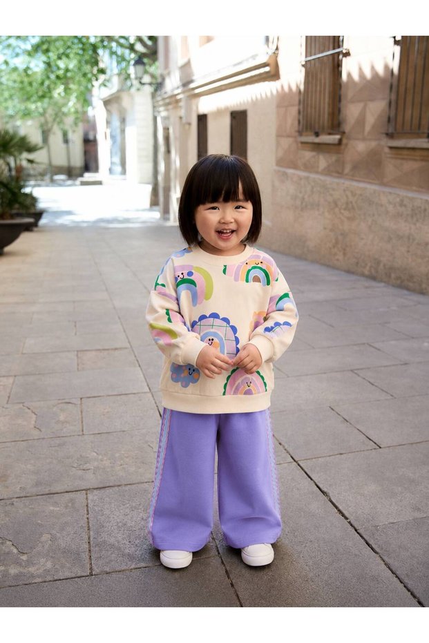 Girl's Purple Rainbow Colored Patterned Double Three-Thread Set