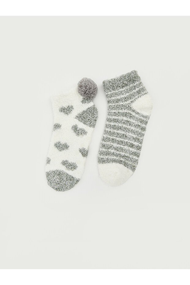 Two Mt Shop Quality Lcw Dream Gray Patterned 2-Pack Women's Socks
