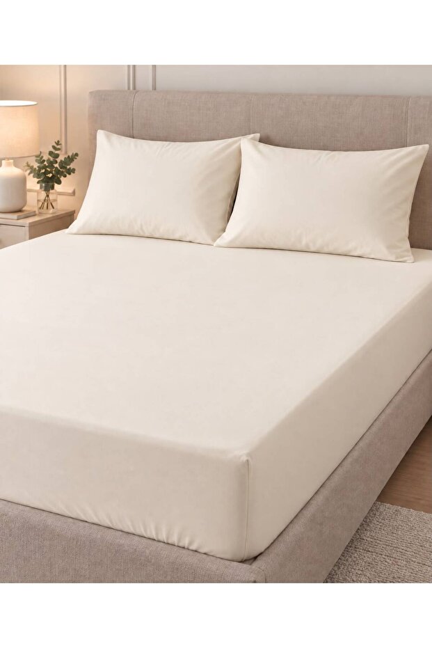 Fitted Sheet Set Cotton Cream Plain