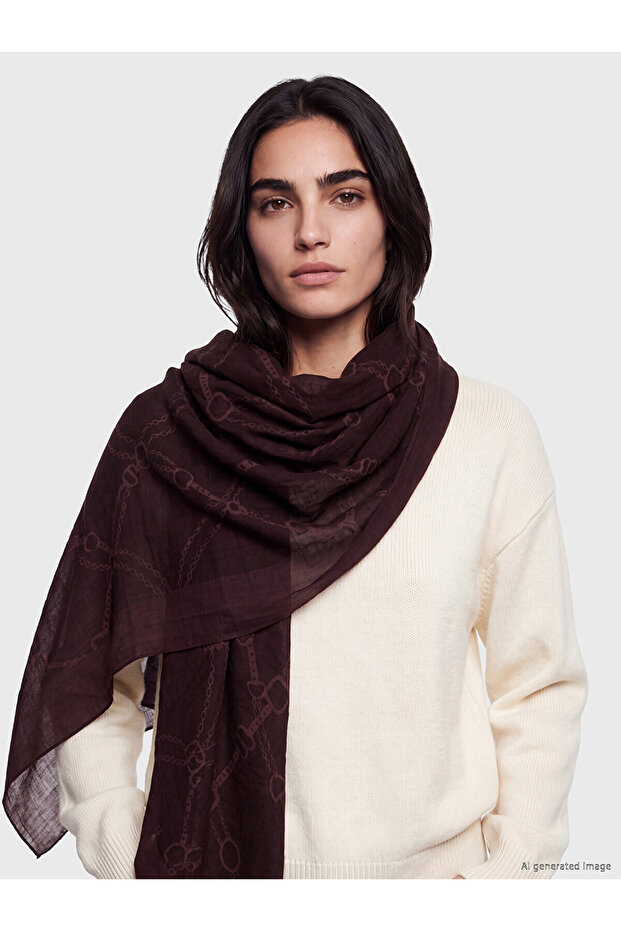 Two Mt Shop Quality Lcw Accessories Brown Voile Patterned Women's Shawl
