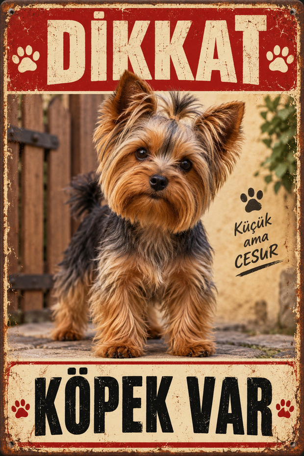 Yorkshire Terrier Beware of Dog Metal Sign Retro Decorative Warning Sign 15X20 cm
