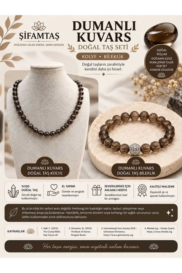 Smoky Quartz Natural Stone Set (Bracelet and Necklace)