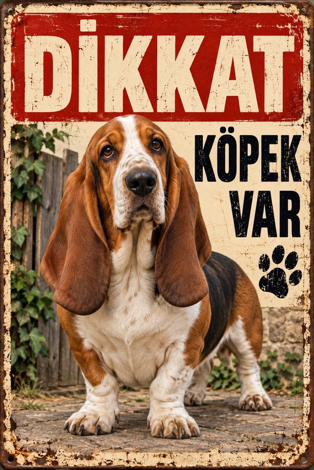 Basset Hound Caution Dog Present Retro Metal Wall Sign Decorative Warning Sign 30X40 cm