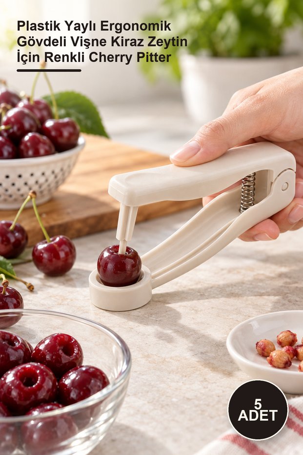 5 Pieces of Seed Removers – Colorful Cherry Pitter for Cherries, Olives, with Plastic Spring and Ergonomic Body