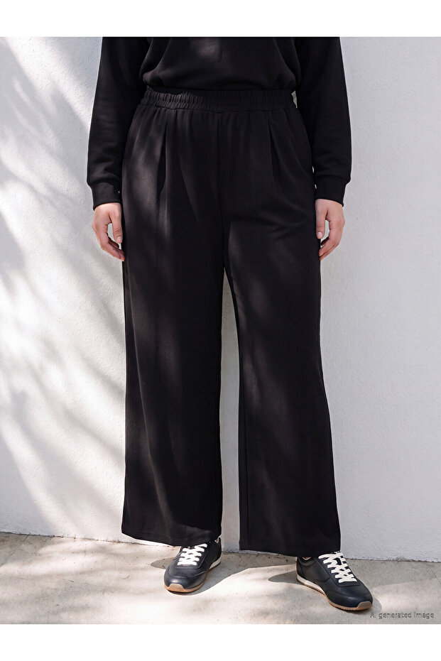 Two Mt Shop Quality Lcw Curve Black Interlock Plain Loose & Baggy Women's Sweatpants