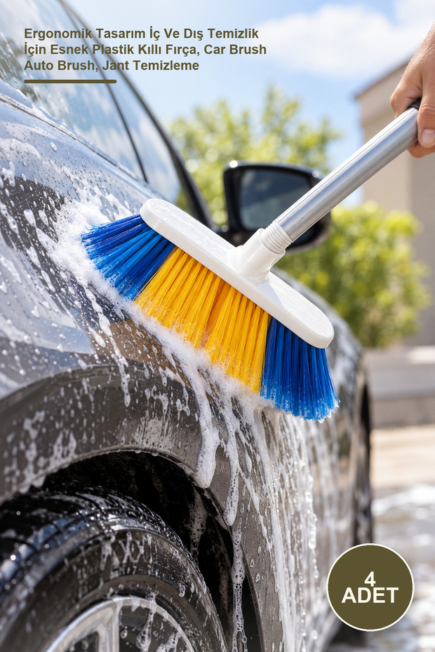 4 Luxury Car Brushes – Ergonomically Designed Brush with Flexible Plastic Bristles for Interior and Exterior Cleaning, Car Brush Auto Brush, Wheel Cleaning