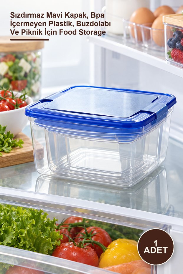 1 Piece Square Storage Container Set – Leak-Proof Blue Lid, Bpa-Free Plastic, Food Storage for Refrigerator and Picnic