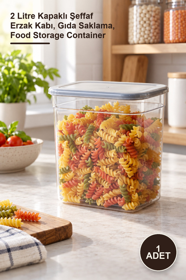 1 Piece Rectangular Storage Container – 2 Liter Transparent Food Container with Lid, Food Storage, Food Storage Container