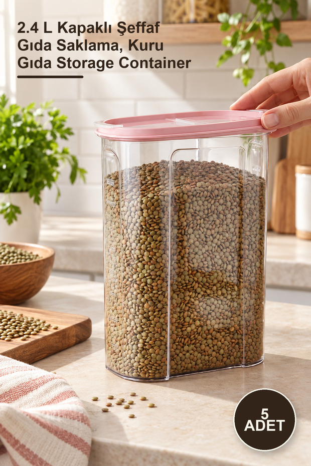 5 Pieces of Food Storage Containers – 2.4 L Transparent Food Storage with Lids, Dry Food Storage Container
