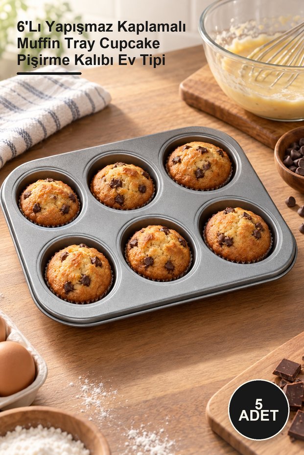 5 Pieces Muffin Cake Mold – 6-Piece Non-Stick Coated Muffin Tray Cupcake Baking Mold Home Use