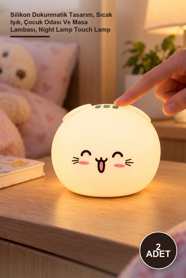 2 Pieces of Cute Cat Night Light – Silicone Touch Design, Warm Light, Children's Room and Table Lamp, Night Lamp Touch Lamp