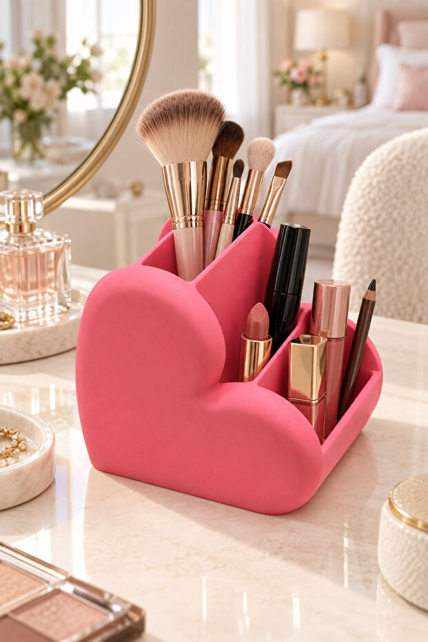 Heart-Shaped Multi-Compartment Makeup Organizer