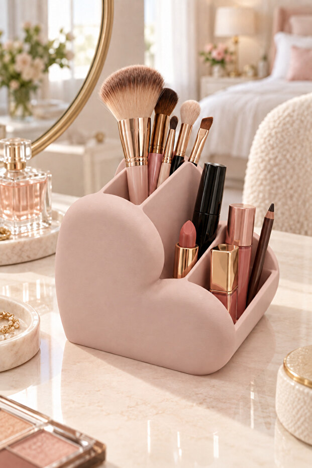 Heart-Shaped Multi-Compartment Makeup Organizer