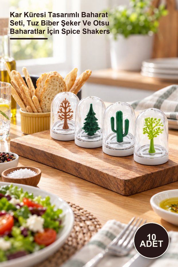 10-Piece Four Seasons Spice Rack – Snow Globe Design Spice Set, Spice Shakers for Salt, Pepper, Sugar, and Herbs