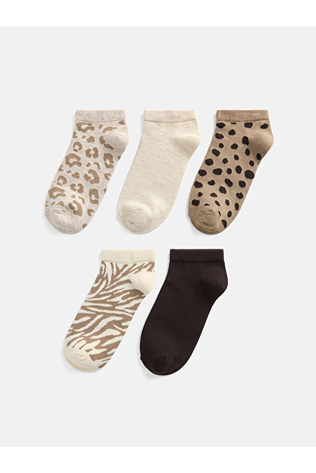 Alita City Lcw Dream Beige Patterned 5-Piece Pack Women's Booties Socks with a Difference