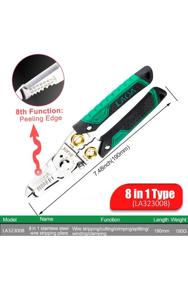 7 LA323008-8 in 1 LAOA Wire Stripper Cable Cutter Crimping Pliers Clamper Splitting Winding Peeling