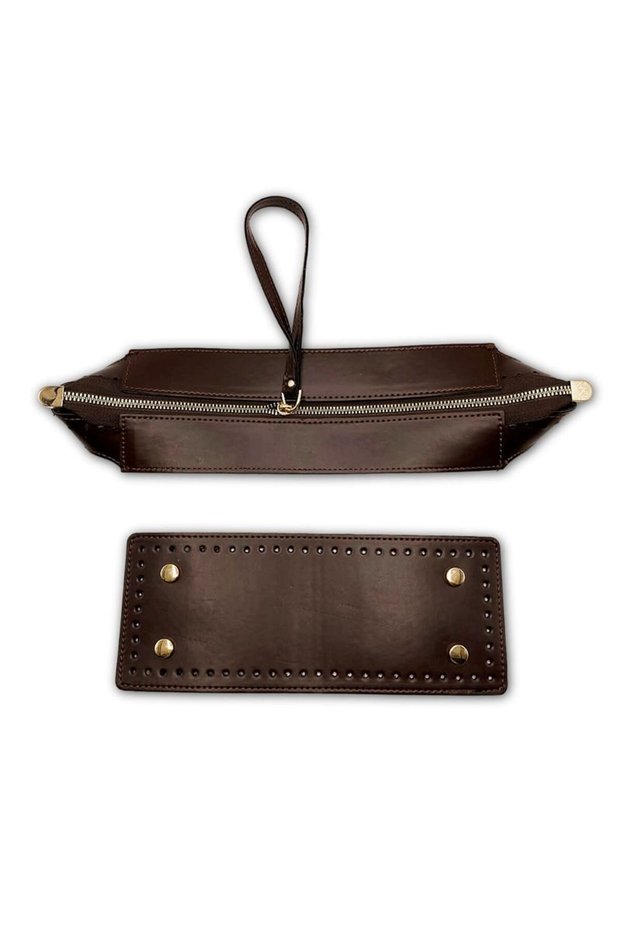 Clutch Bag Set Portfolio Envelope Model with Wrist Strap Small Size (25Cmx10Cm) Dark Brown