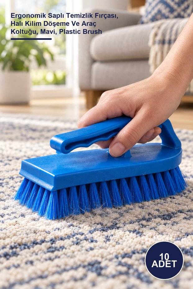 10 Pieces Ergonomic Carpet and Surface Brush with Handle – Cleaning Brush with Ergonomic Handle, Carpet, Rug, Upholstery, and Car Seat, Blue, Plastic Brush