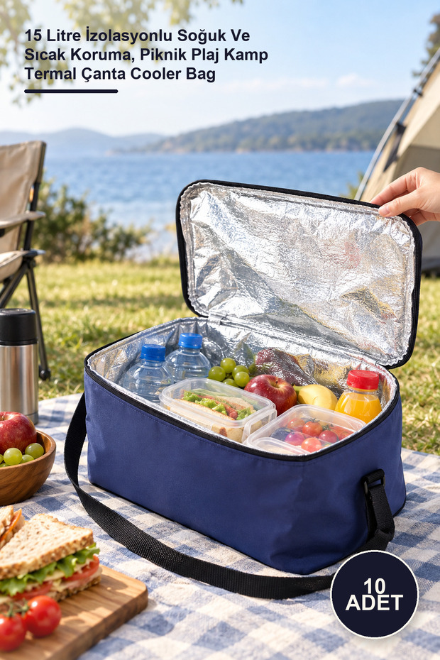 10 Pieces Picnic Thermos Bag - 15 Liter Insulated Cold and Hot Preservation, Picnic Beach Camping Thermal Bag Cooler Bag