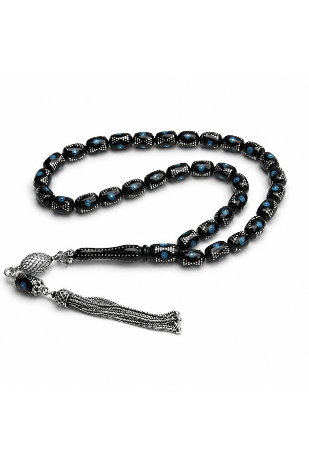 Pyramid Turquoise Silver Tassel Oltu Stone Prayer Beads