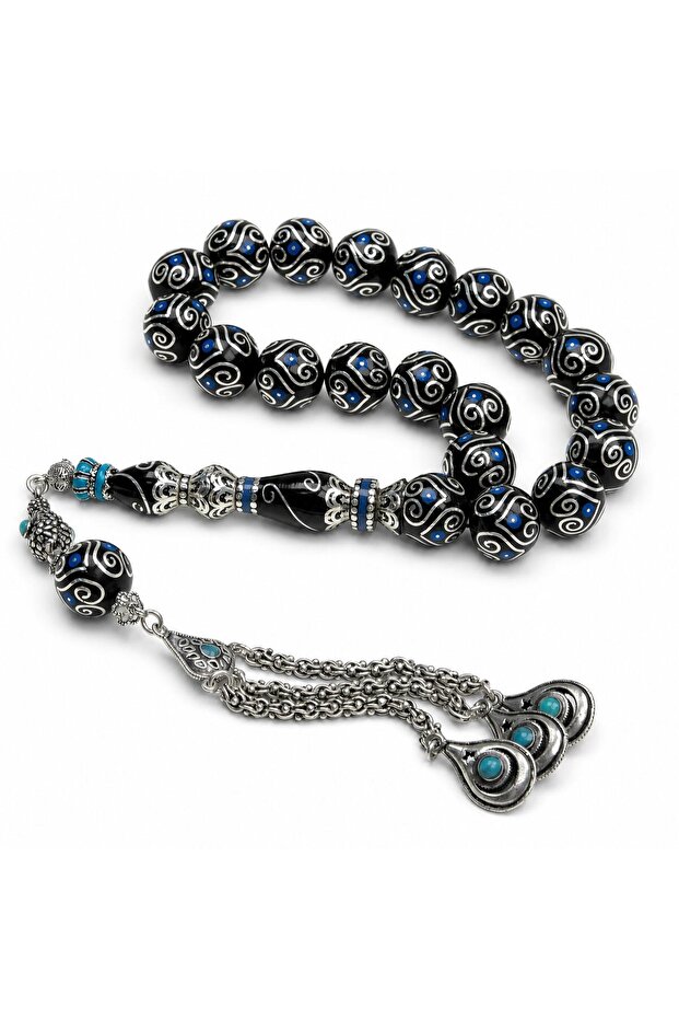 Mascot Oltu Stone Silver Inlaid Turquoise Prayer Beads