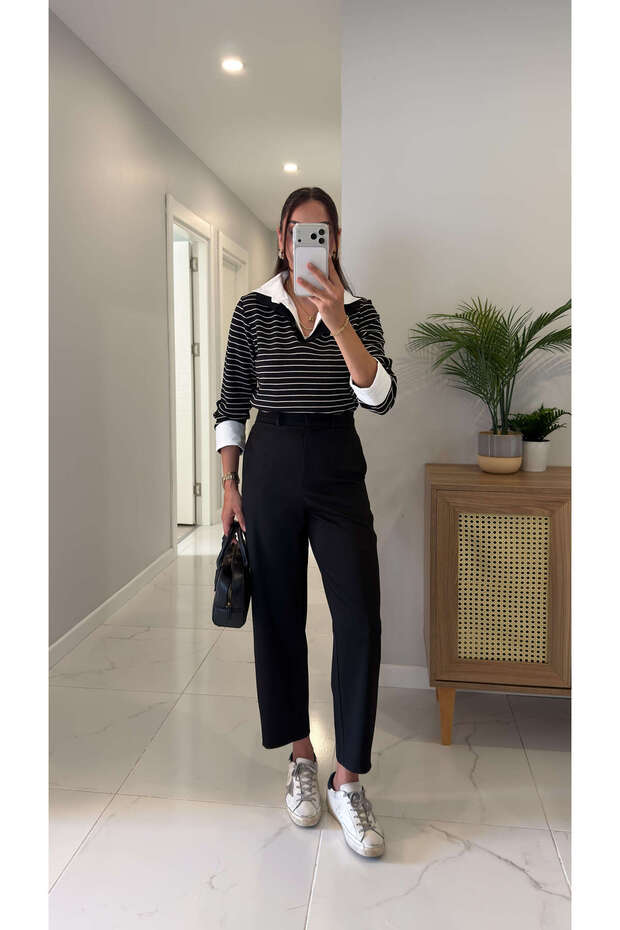 Fusla Black Straight Cut Trousers