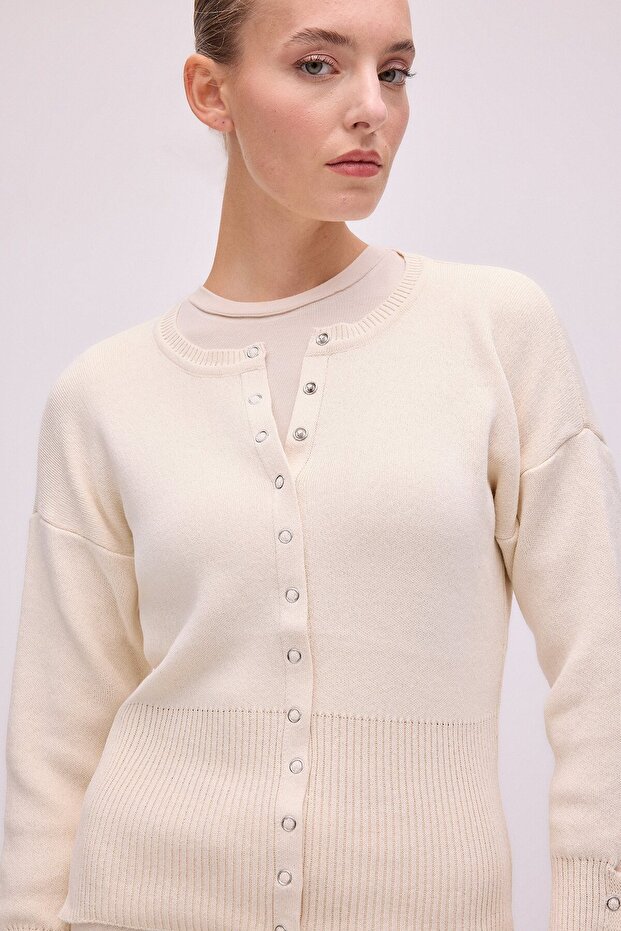 Button-Detail Cardigan Pants Suit