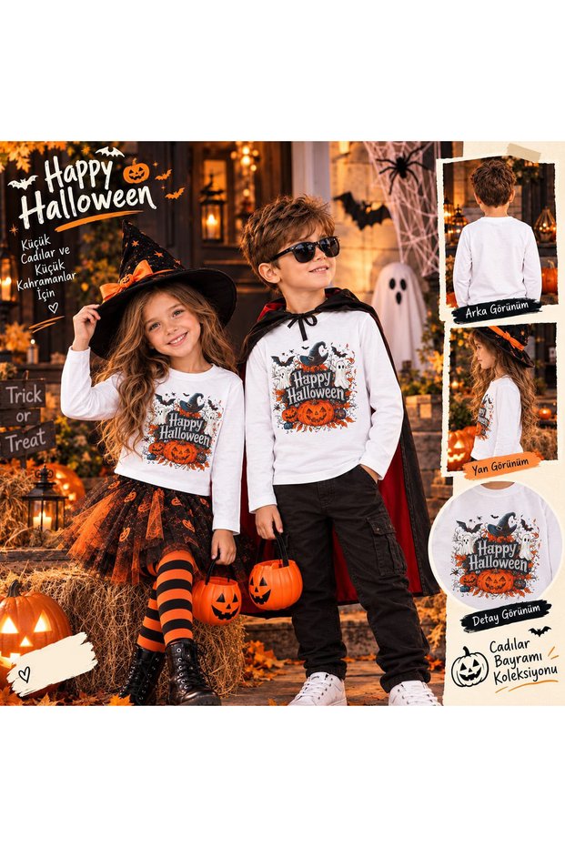 Girls' -Boy's Happy Hallowen Long Sleeve T-Shirt-Halloween Printed T-Shirt
