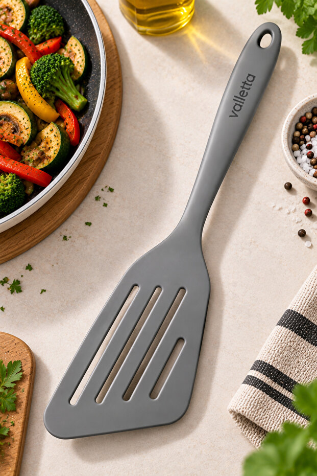 Premium Heat Resistant Perforated Silicone Spatula – Gray