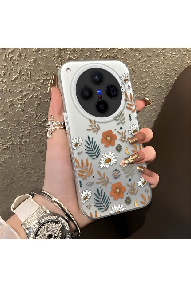 Vivo X300 Compatible Retro Daisy Moon and Leaf Pattern, Hard Case, Full Protection
