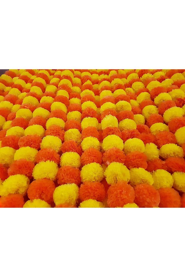 “Premium Quality” 5 Pack Orange & Yellow Artificial Marigold Flower Garlands 5 Ft Long Each for Parties Indian Weddings Theme & Home Decoration Photo Prop Diwali Festival