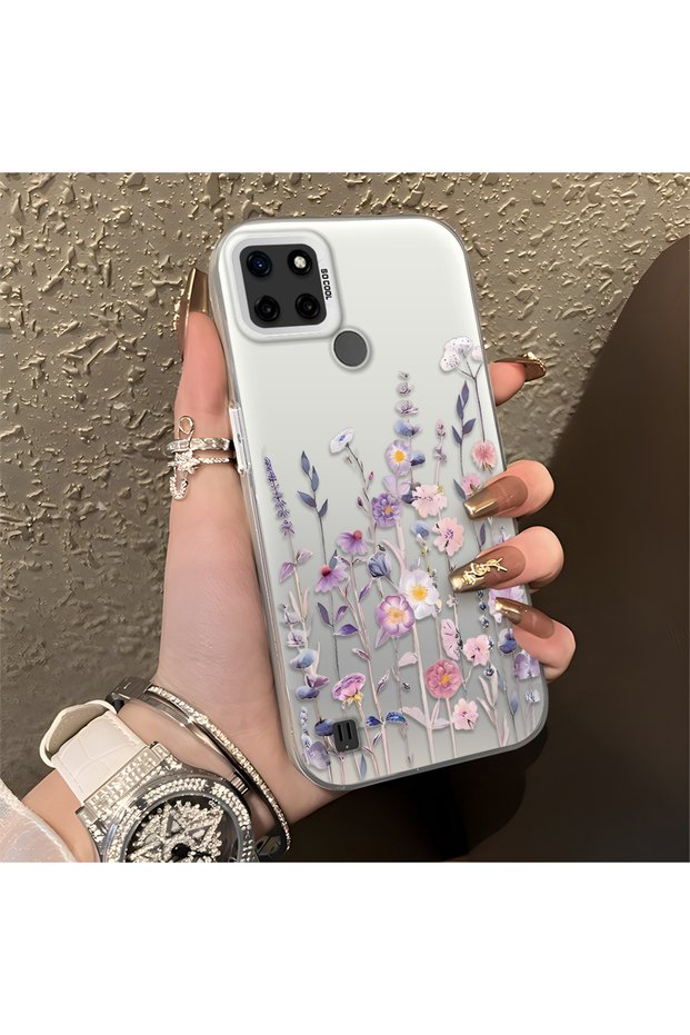 Realme C21Y/C25Y Compatible Light Purple Lavender and Wildflower Case, Elevated Lens Protection