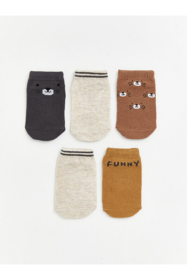 Two Mt Shop Quality Lcw Baby Gray Patterned 5-Pack Baby Boy Booties Socks