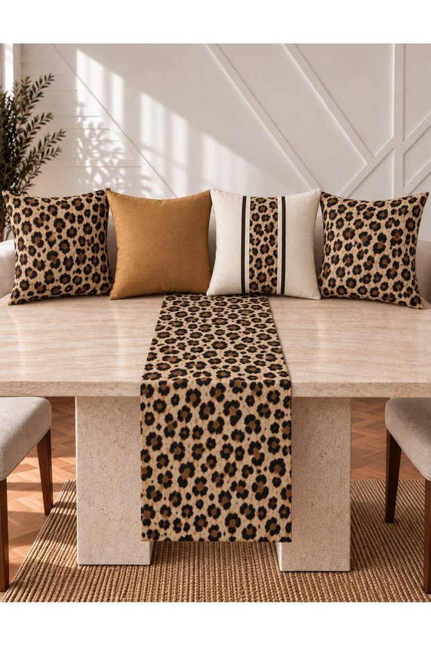 Suede Fabric, Double-Sided Printed 5-Piece Combination Throw Pillow Cover and Runner Set