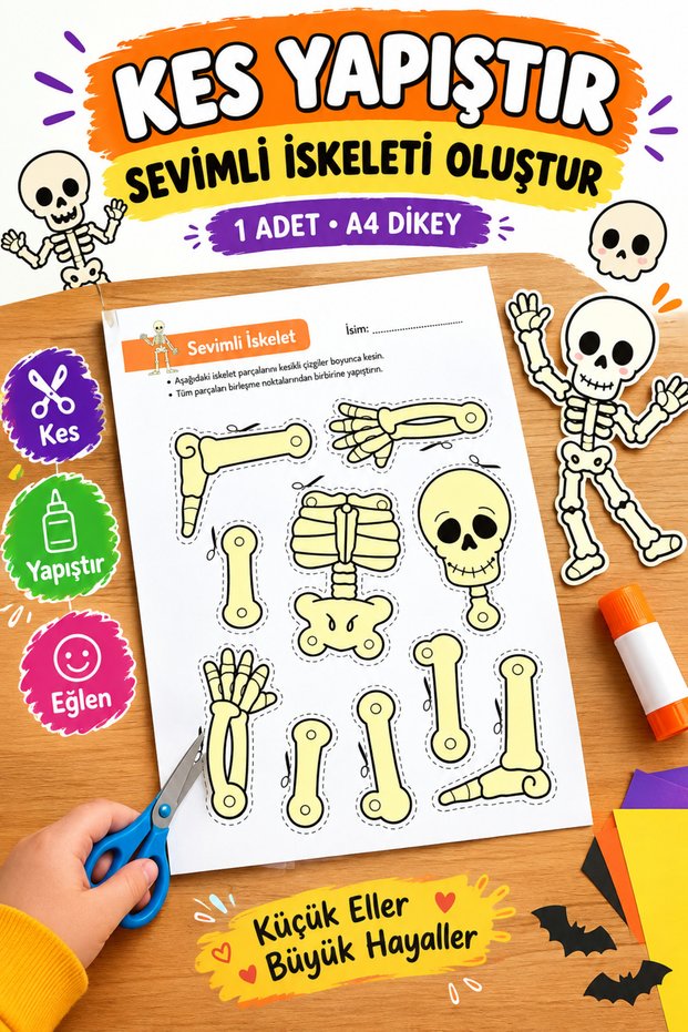 Create a Cute Skeleton Activity | Scissors Cutting and Pasting Activity for Kids | 1 Piece A4
