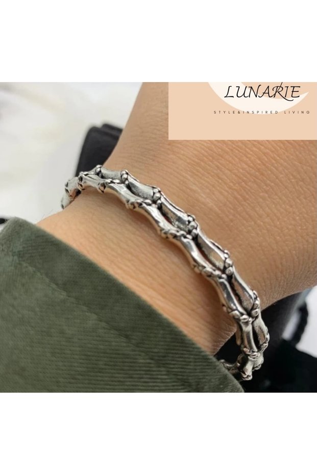 Silver Bamboo Weave Steel Bracelet - Bamboo Knuckle Design Vintage Silver Color Steel Cuff Bracelet – Tarnish-Free Stainless Bohemian Women's Jewelry