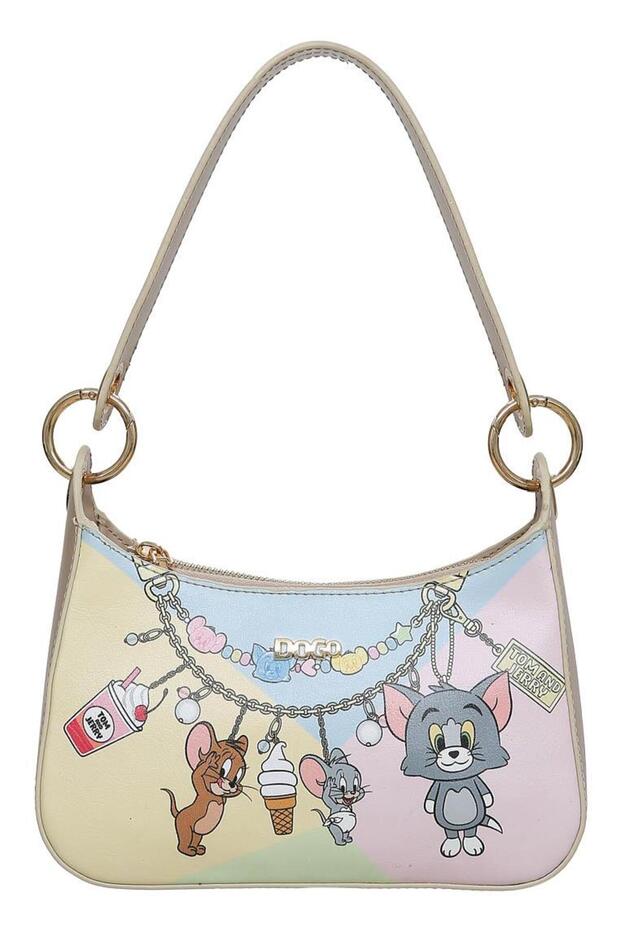 Women's Vegan Leather Multi-Color Shoulder Bag - Warner Bros Tom and Jerry Charms Design