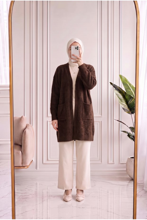 Meltemay Double Pocket Tied Knitwear Cardigan-Kr6012 Brown