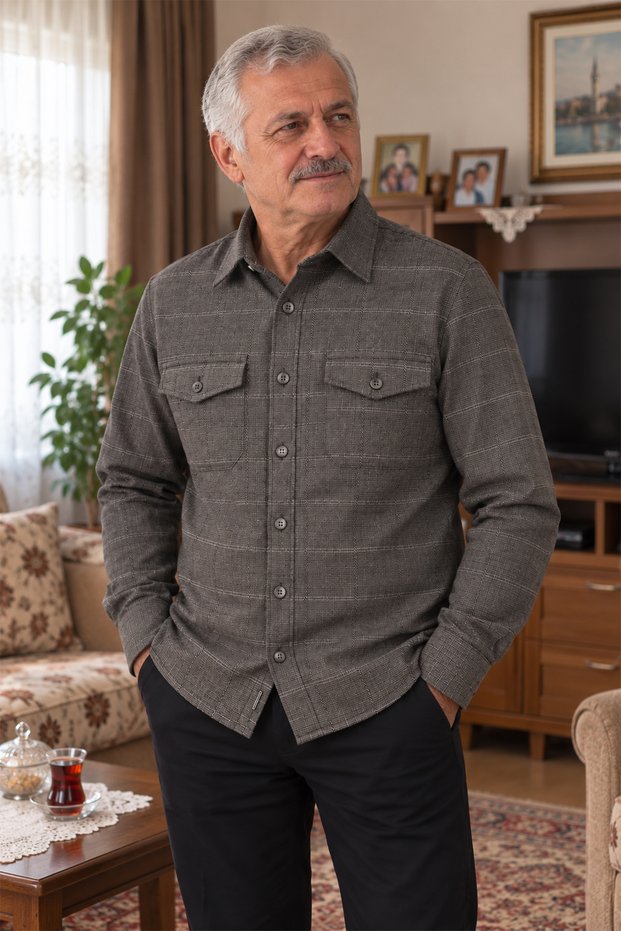 Flannel Cotton Winter Shirt | Dad's Shirt with Two Pockets and Flap