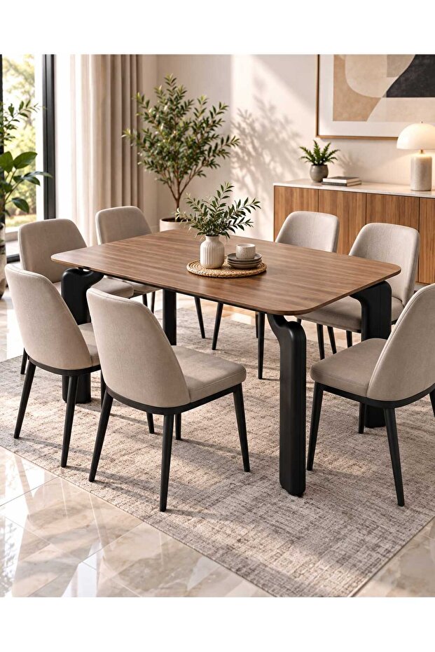 طاولة طعام عصرية 150×90×76 سم - طاولة طعام مستطيلة أنيقة بأرجل منحوتة