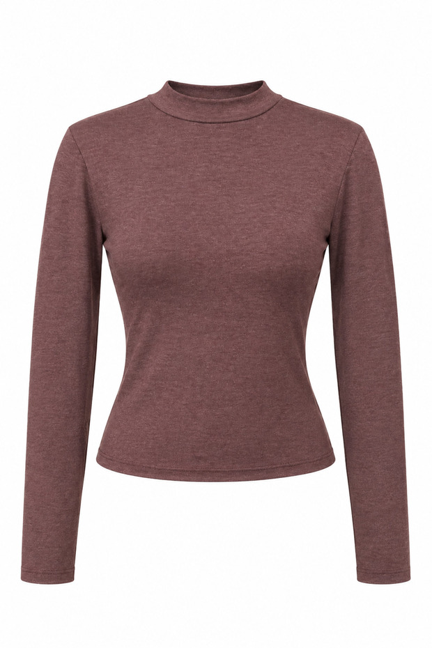 2243 Women's Half Turtleneck Long Sleeve Slim Fit Blouse Burgundy