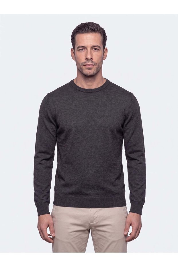Anthracite Crew Neck Men's Knitwear Sweater