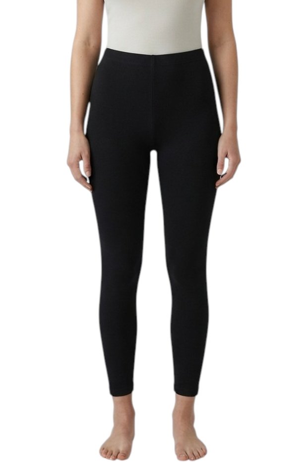Women's Black Lightweight Ribbed Winter Cotton Tights