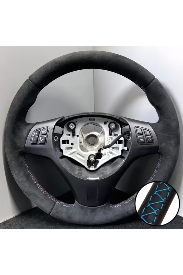 Light Blue Thread Hand Stitched Steering Wheel Cover Suede M Sport M3 E90 E91 E92 E87 E81 E82 E88 X1