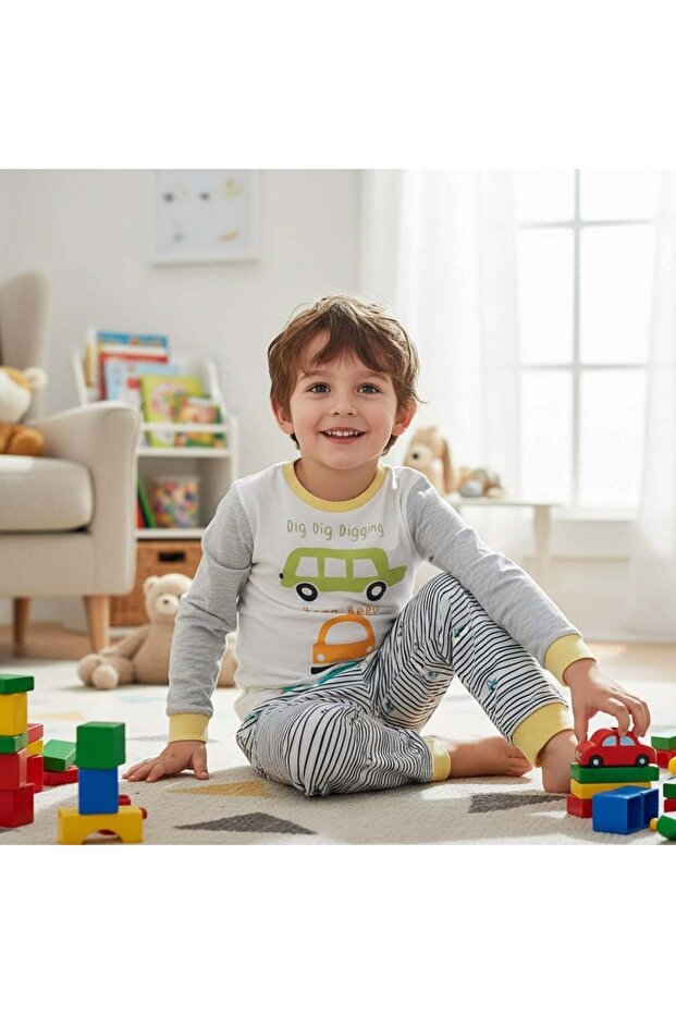 Boy's Cotton Car Printed Long Sleeve 2-Piece Set Cb1090